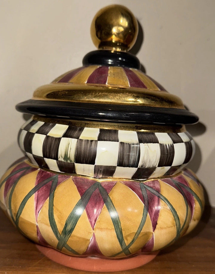 Mackenzie Childs Argyle Groovy Canister, 9" Tall, Ceramic Made In Aurora