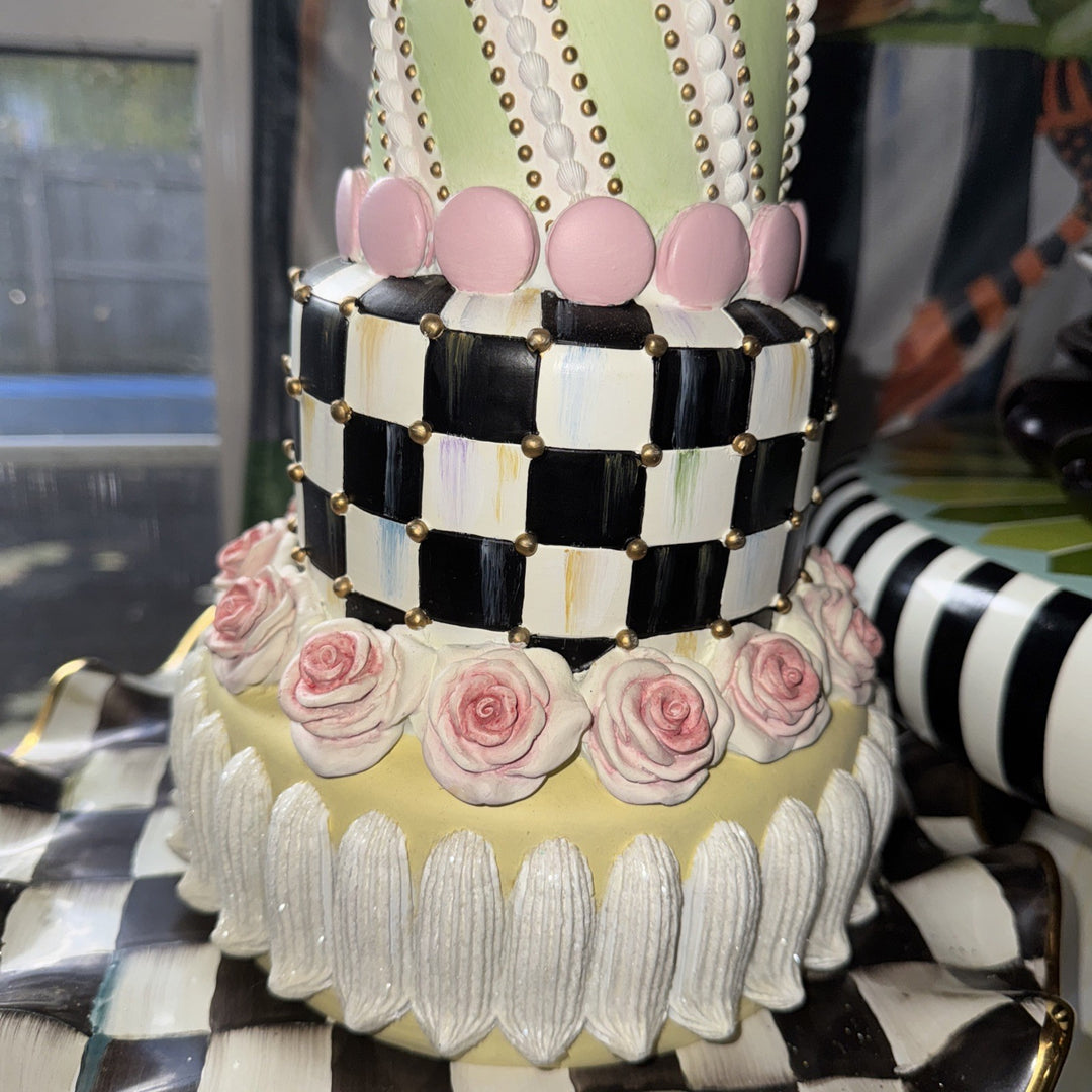 Mackenzie Childs 16.5" Tall Rosy Tiered Rose Garden Cake Courtly Check Retired