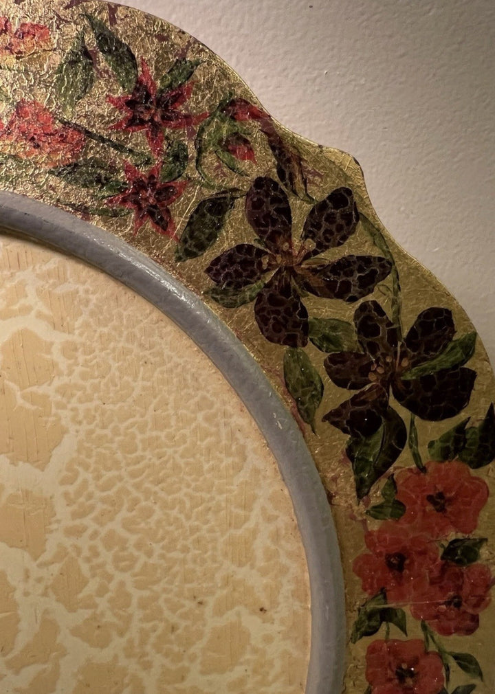 Mackenzie Childs Rare VTG  Wood Charger Floral & Gold Leaf 11” Signed