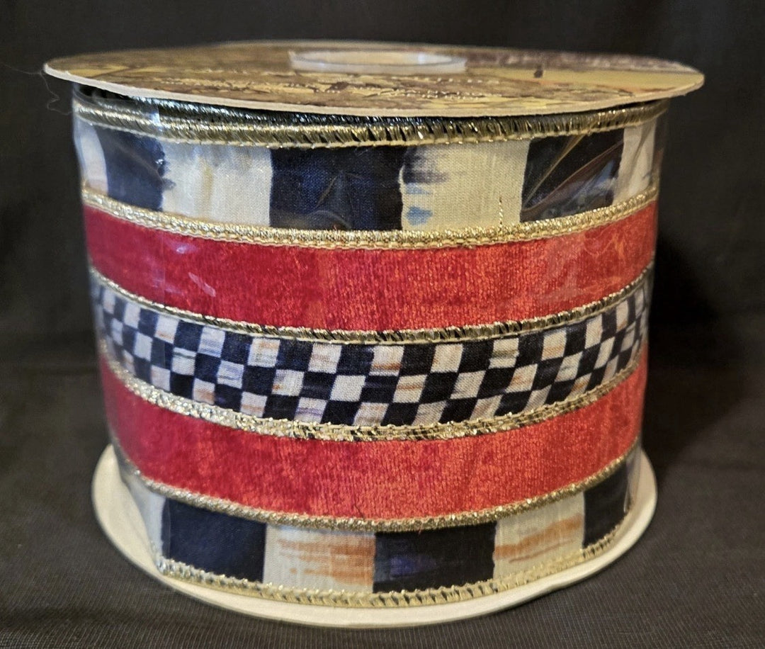 Mackenzie Childs Courtly Regal Red Wired Ribbon New 4” Wide