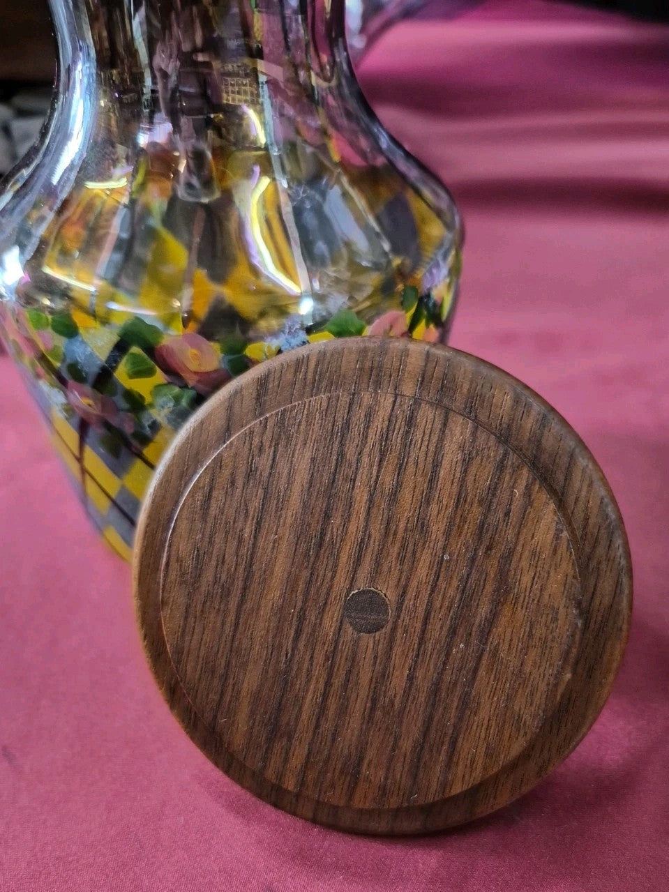 Vintage  Mackenzie Childs Courtly Check Tartan Glass  Circus Carafe W/wooden Lid