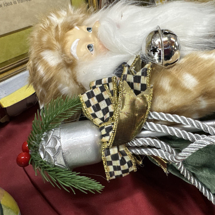 Mackenzie Childs Courtly Check Farmhouse Santa With Staff 20.5" Tall New NIB