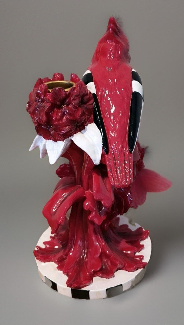 MacKenzie Childs Courtly Check Cardinal Candle Holder - 9.5” Tall New