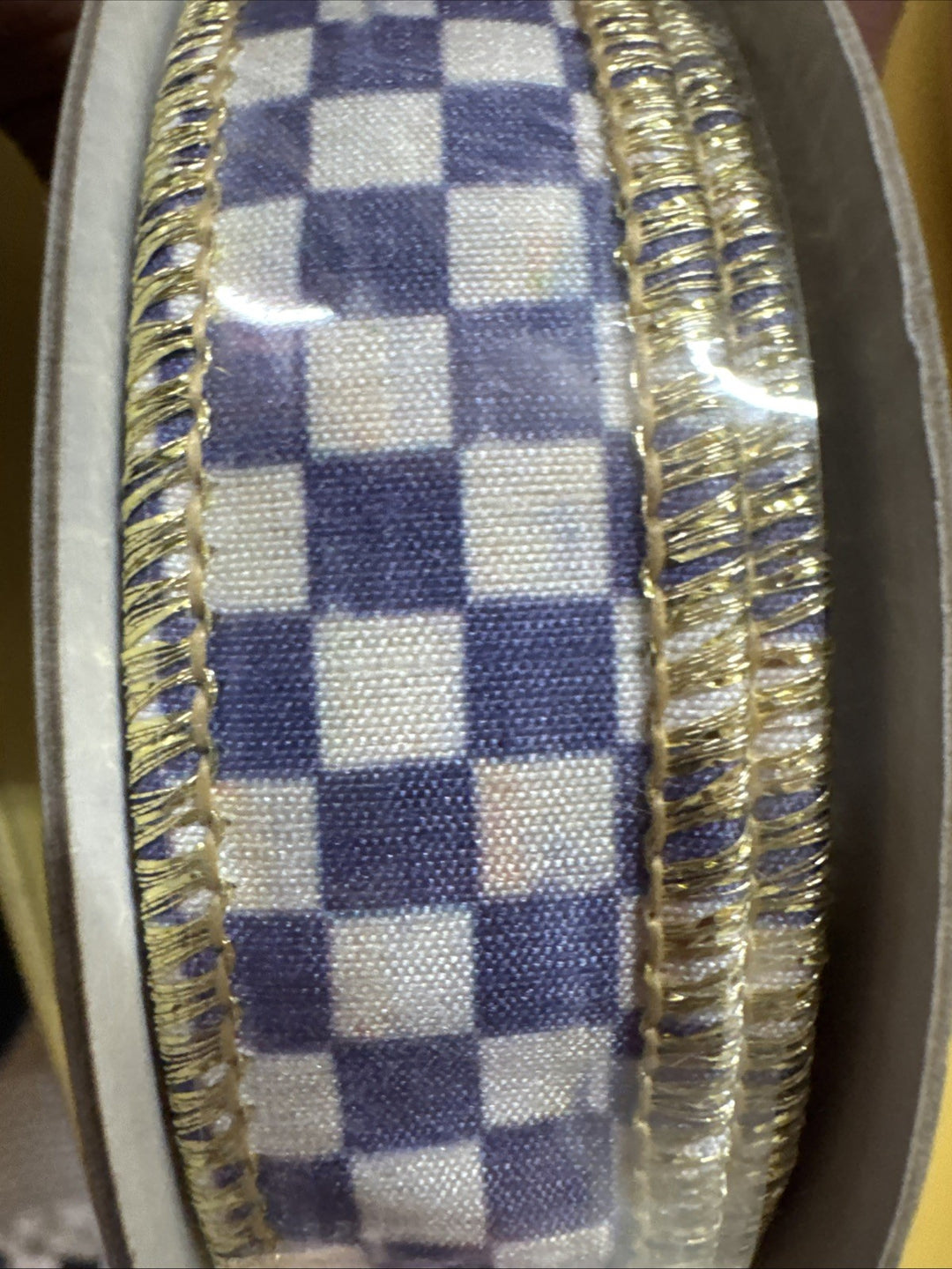 Mackenzie Childs Violet Check And  Gold 1" Wide Wire RIBBON NEW 10YD
