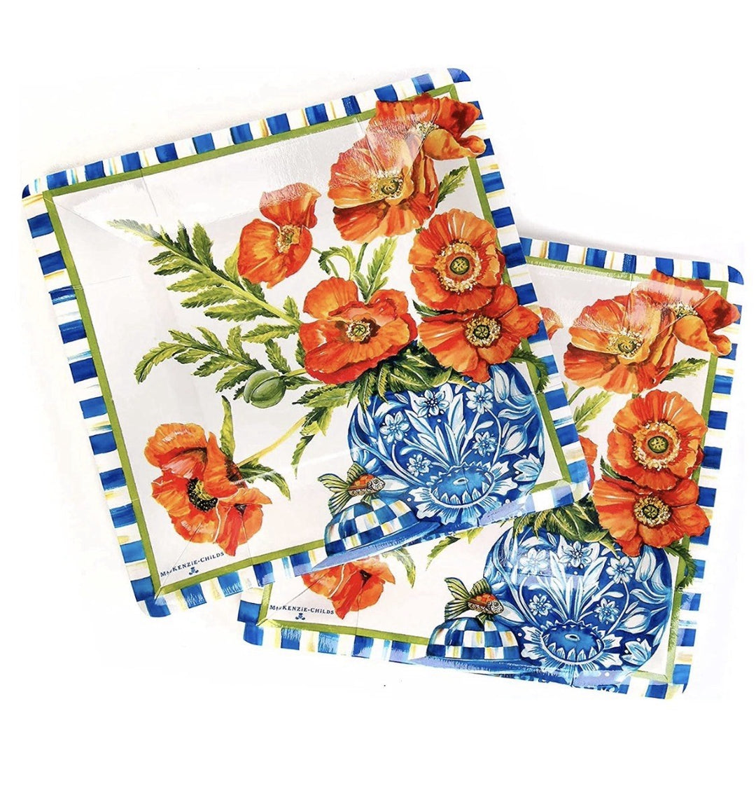MacKenzie Childs Set Of 2 (20) Ming Poppies Paper Plates Salad/Dessert New