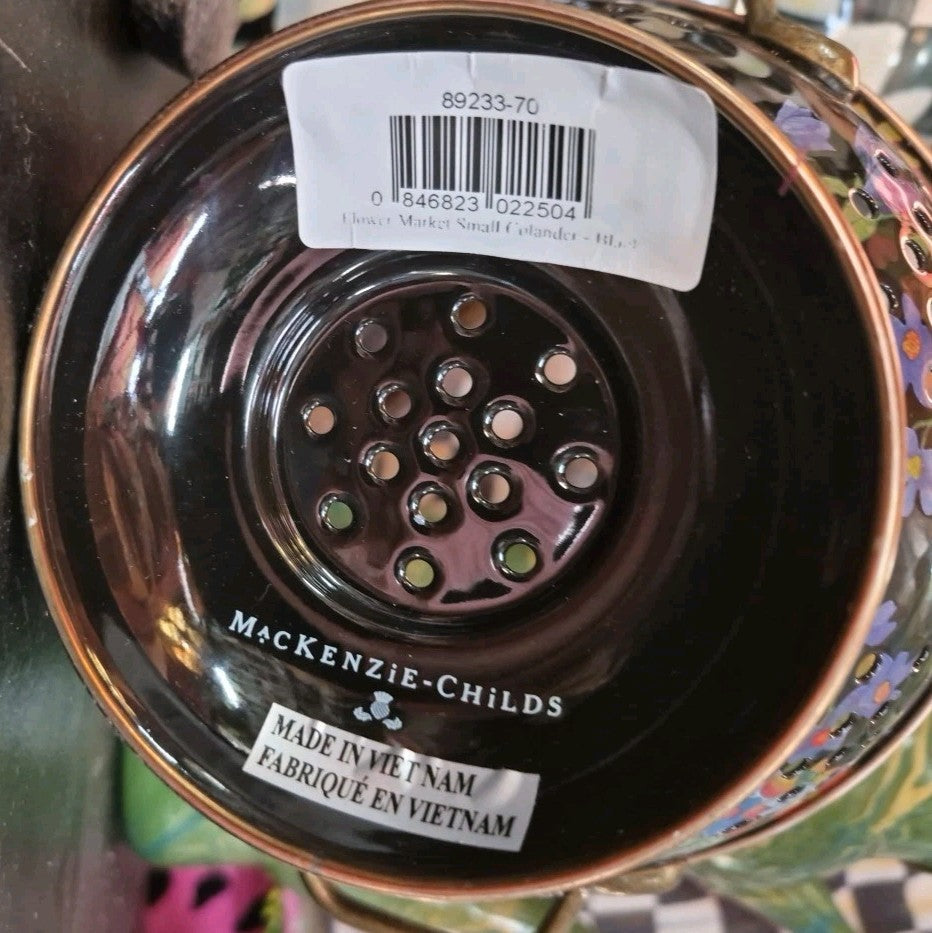 MACKENZIE Childs Black Flower Market  SMALL ENAMEL COLANDER RETIRED