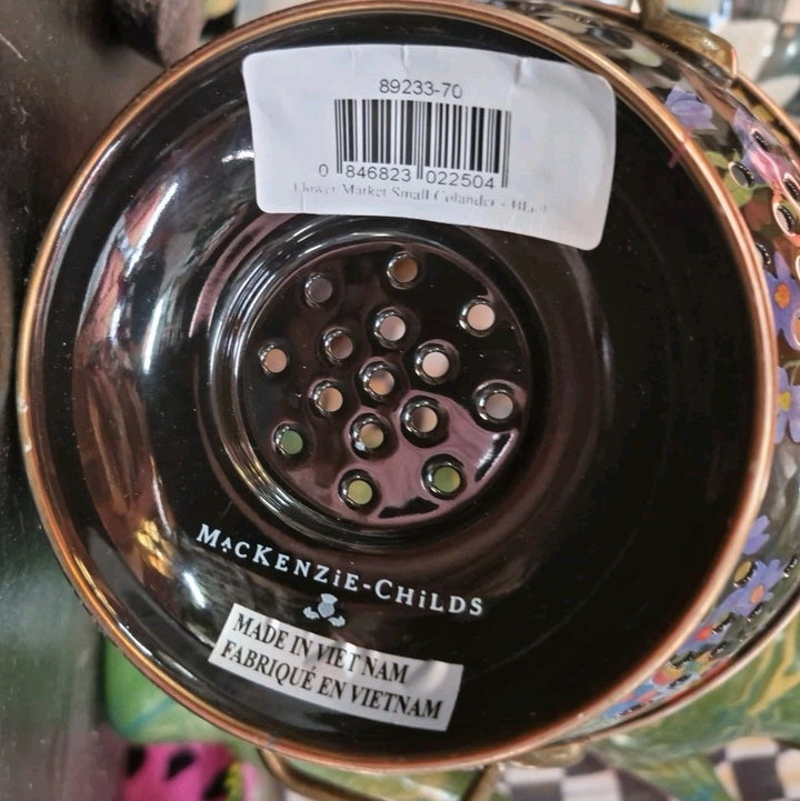 MACKENZIE Childs Black Flower Market  SMALL ENAMEL COLANDER RETIRED