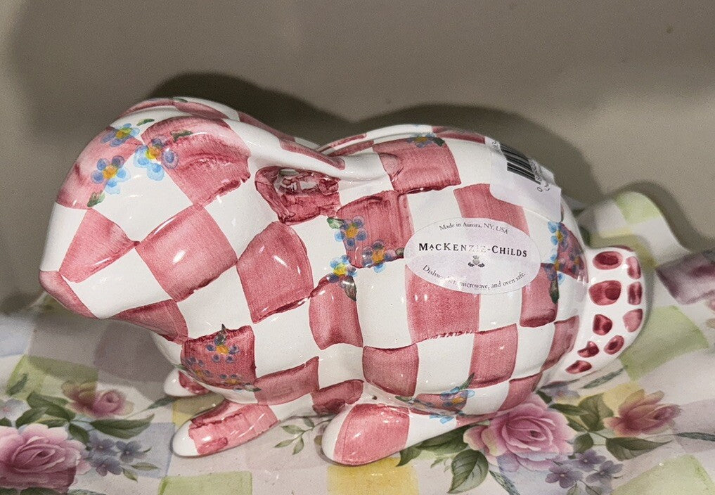 Mackenzie Childs Honeymoon Pink Rose Honeymoon Bunny Bank NEW! RETIRED!!