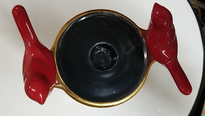 MacKenzie Childs Courtly Stripe Birds  Candlestick -new Ceramic