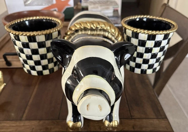 MacKenzie-Childs Courtly Stripe Gold Large Pig Saddleback Planter - New