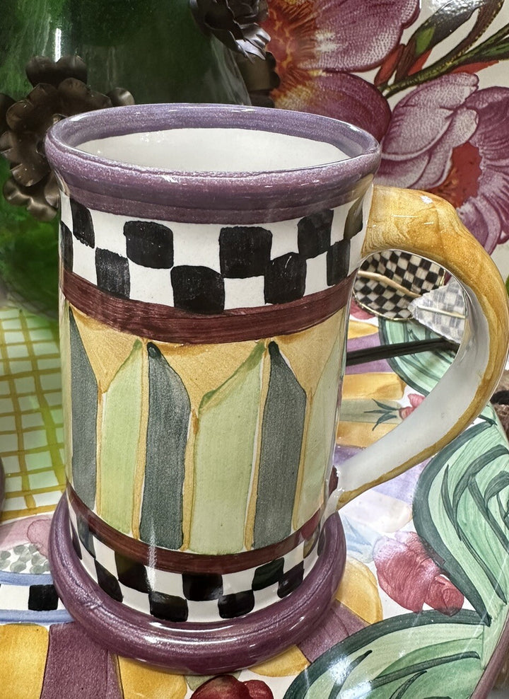 MACKENZIE CHILDS Beer Mug - Stein- Ceramic- Odd Fellows- Retired