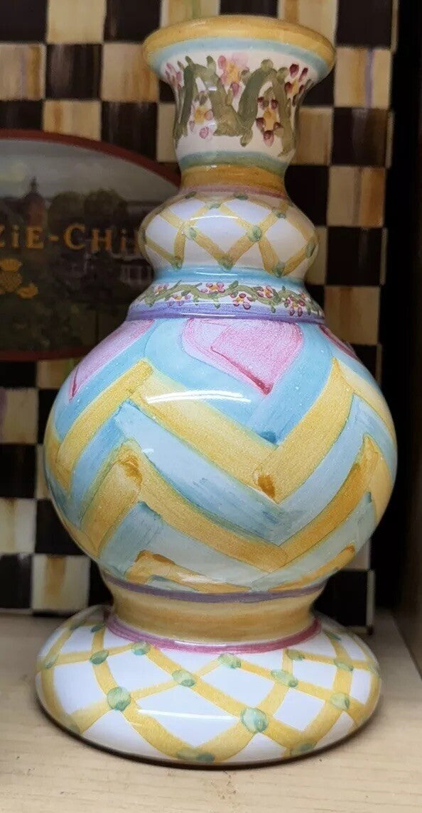 MacKenzie Childs Hitchcock Fields  Ceramic Bud Flower Vase 7.75"  Tall -new