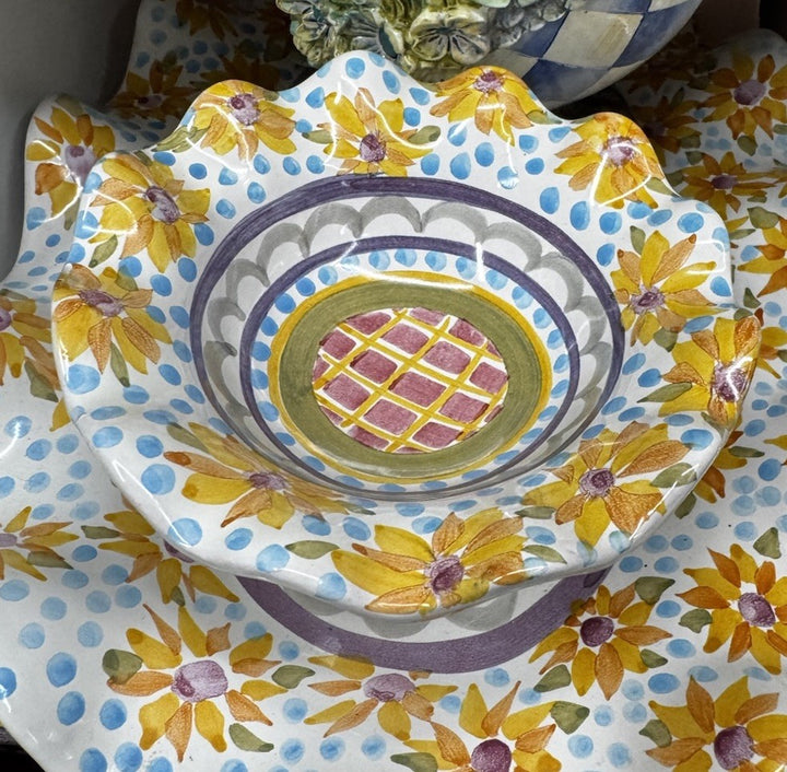 Mackenzie Childs Fluted Pedestal  Mini Taylor Fran Compote 4" Tall Retire