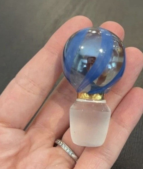 MacKenzie Childs Vinegar Cruet  Glass Knob Top authentic Blue Swirl Component