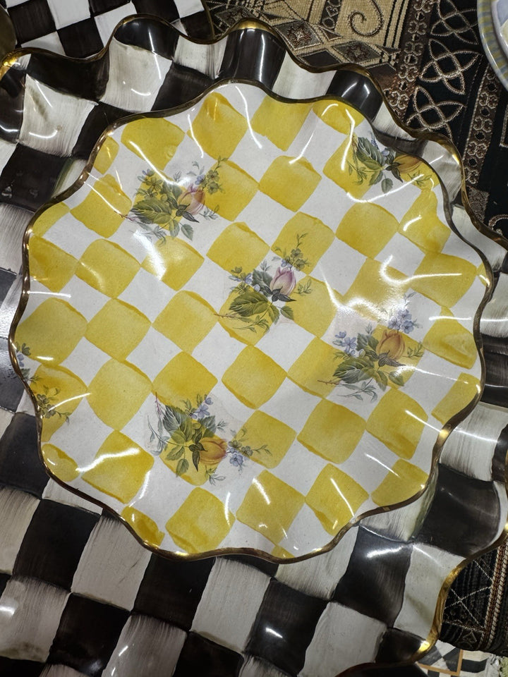 Mackenzie Childs Honeymoon Fluted Yellow Lemon Curd Bread Plate 7.50"  Ceramic