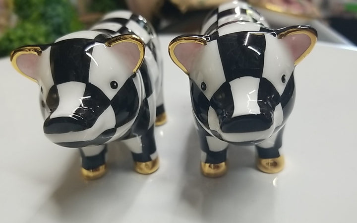 MACKENZIE-CHILDS Courtly Check PIG SALT AND PEPPER Shaker SET NEW in BOX