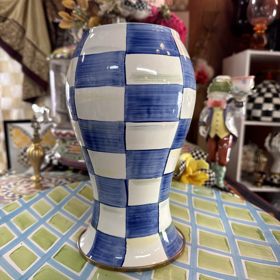 MACKENZIE CHILDS Enamel ROYAL CHECK TALL VASE New