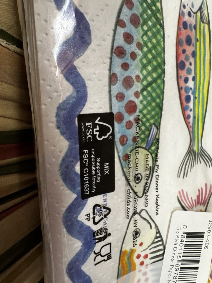 MacKenzie Childs Dinner Napkins Go Fish- 8" x 8"  Retired Pack Of 20