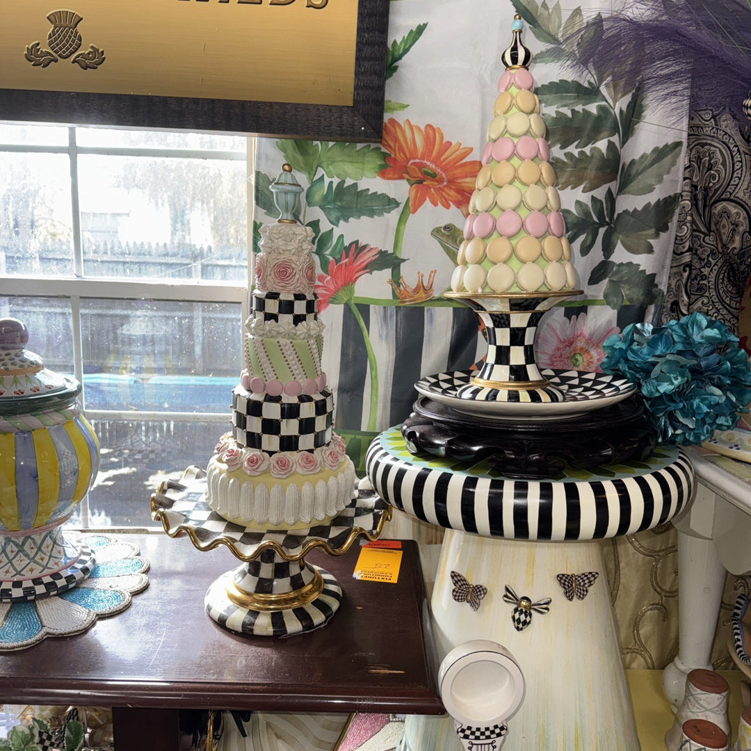 Mackenzie Childs 16.5" Tall Rosy Tiered Rose Garden Cake Courtly Check Retired