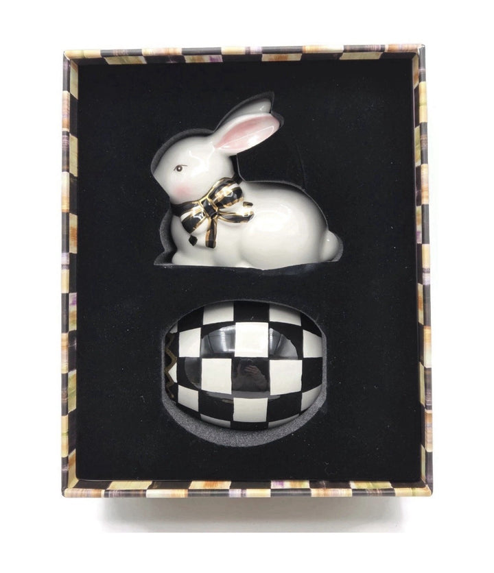Mackenzie Childs Courtly Check Bunny Egg Hostess Set Spring Retired