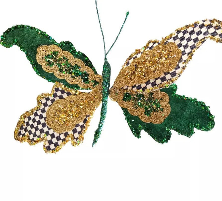 Mackenzie Childs Christmas Magic Butterfly Clips Green And Courtly Check
