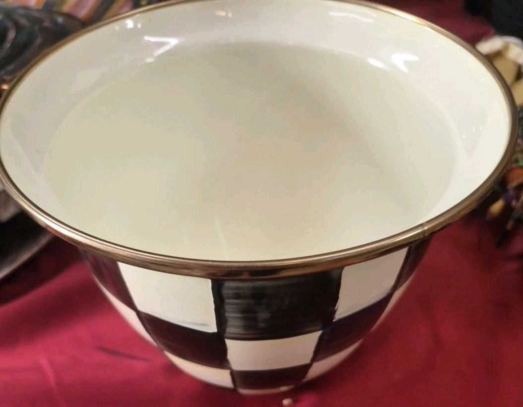mackenzie childs Courtly Check 7”Tall Enamel Flower Pot- Excellent