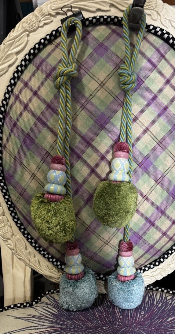 MacKenzie-Childs Maddox Tassel Curtain Tieback Pastel Ceramic Pompoms - One Set