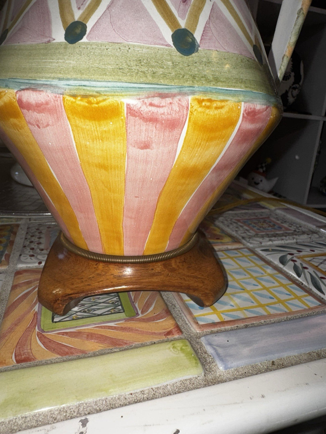Mackenzie Childs  Sherwood Garden Pitcher Lamp With Dried Flowers 31” Tall