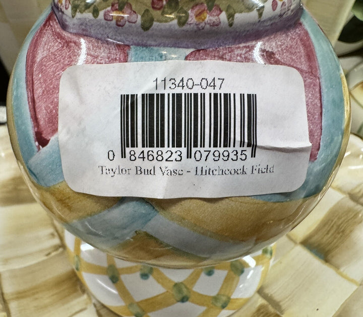 MacKenzie Childs Hitchcock Fields  Ceramic Bud Flower Vase 7.75"  Tall -new