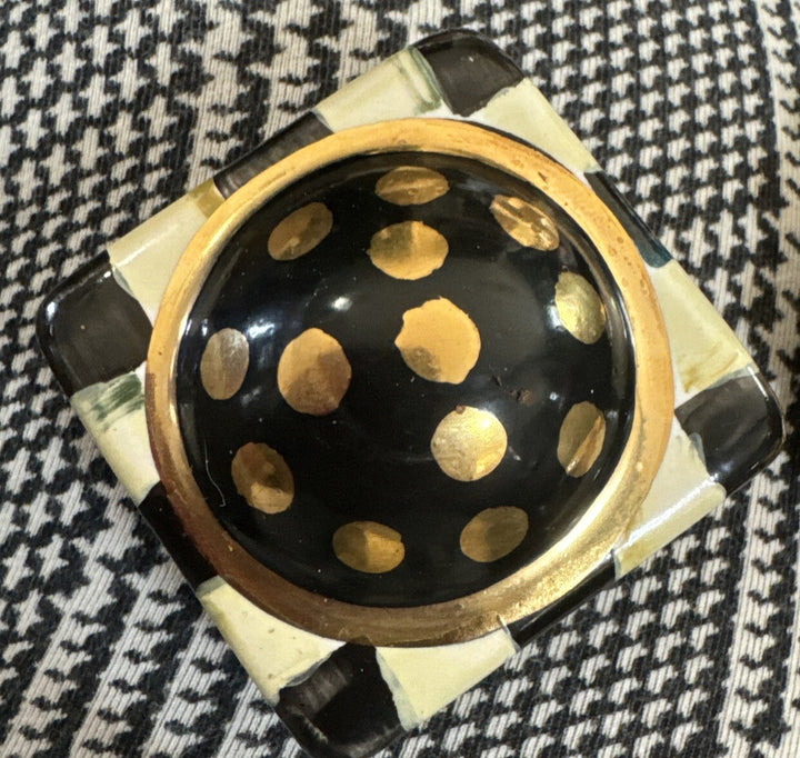 Mackenzie Childs one - 2 inch Courtly  Check Check Square Knob-new Black Tie