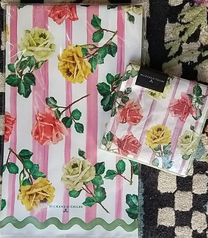 MacKENZIE CHILDS Garden Gala  DISH TOWEL W/matching Cocktail Paper Napkins