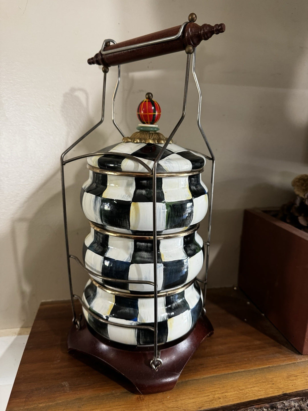 Mackenzie Childs Courtly Check Stack Squash Pot Tiffin Set 1995 Enamel