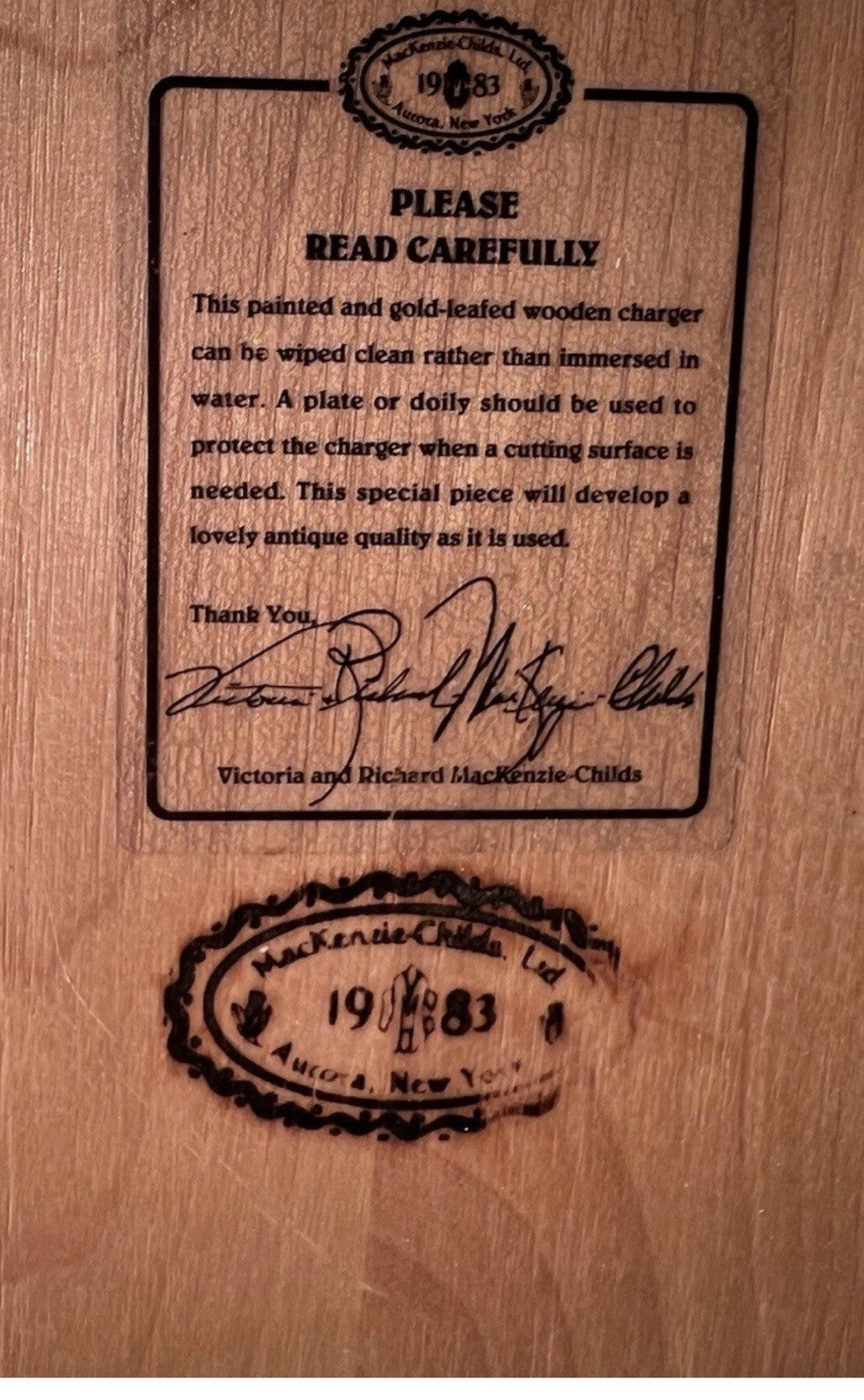 Mackenzie Childs Rare VTG  Wood Charger Floral & Gold Leaf 11” Signed