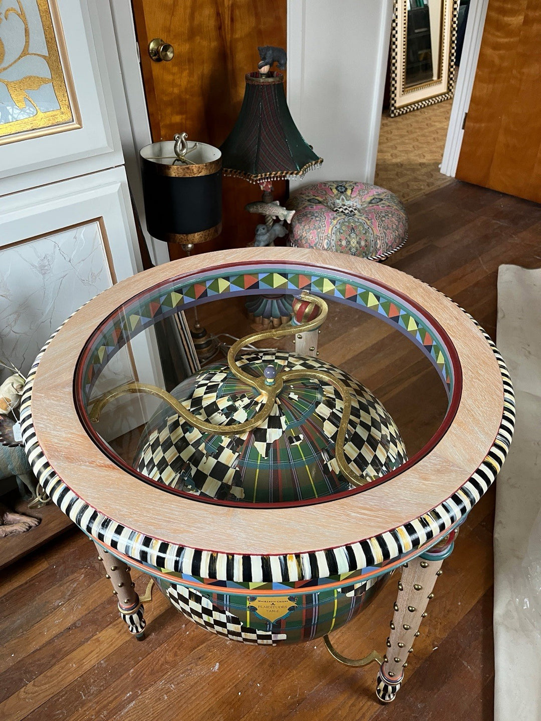 Mackenzie Childs Platitudes Globe Side Table- New - Retired hard To Find