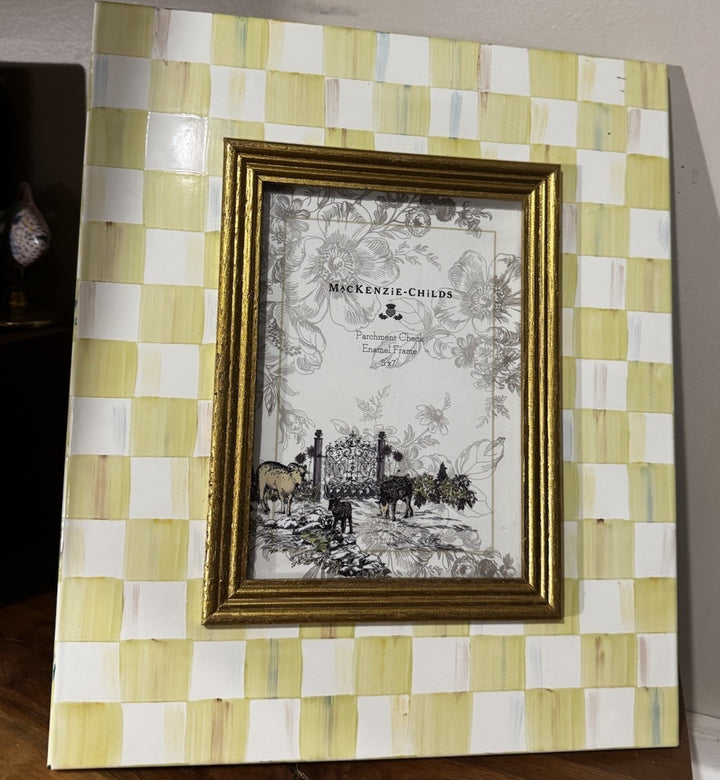 MacKenzie Child Parchment Check Enamel Picture Frame For 5" x 7" Photo