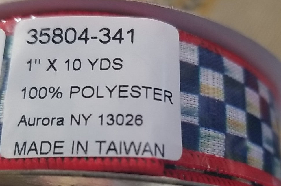 MacKenzie Childs 1 Roll Royal  Check Ribbon And Red  1" wide-10yards Roll