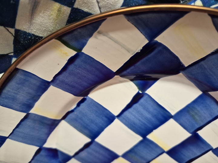 Mackenzie Childs Set Of 2 -10" Royal  Check Blue Enamel Dinner Plate-new