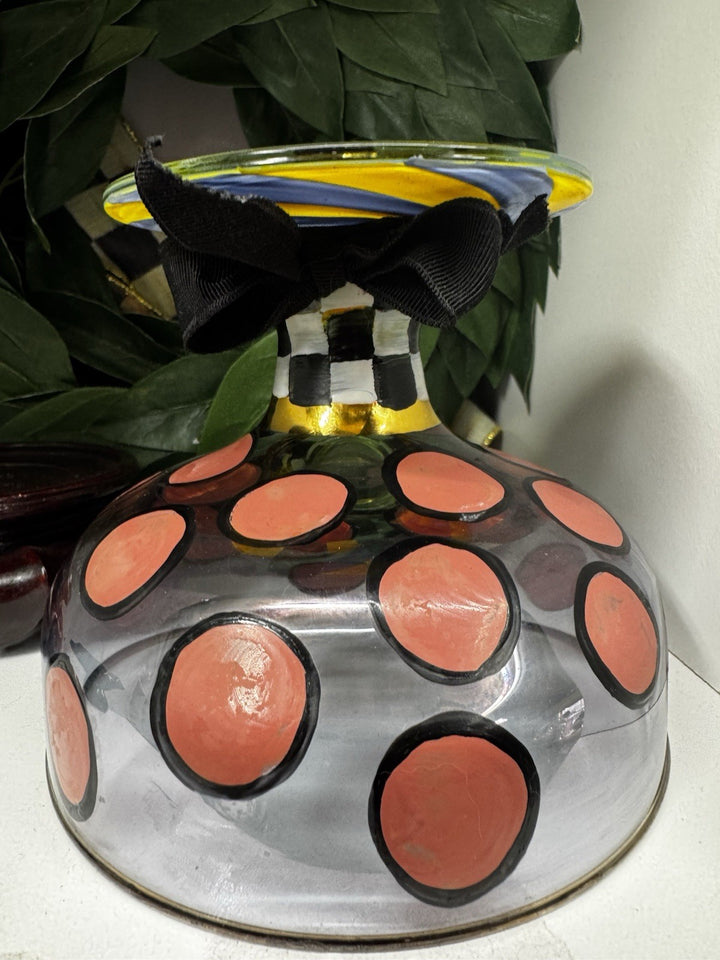 Mackenzie Childs Footed Pedestal Glass Compote Bowl