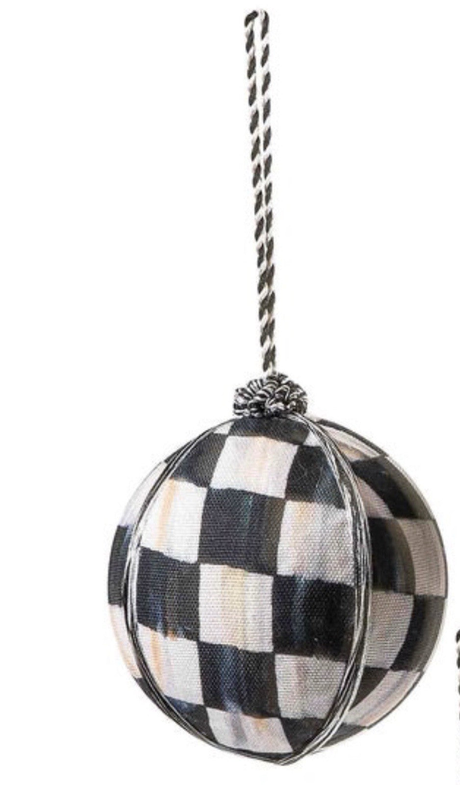 Mackenzie Childs COURTLY CHECK Large BALL Fabric Covered ORNAMENT- New 4”x5.25”