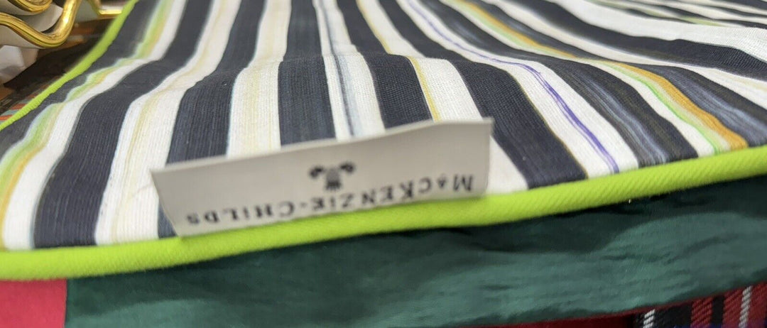 Mackenzie Childs OneCOURTLY CHECK/ STRIPE Reversible Placemat- Green Trim- Linen