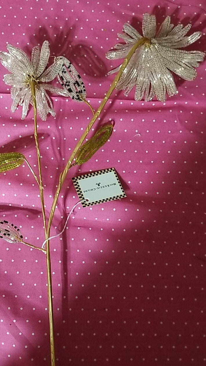 Mackenzie childs PINK Beaded Flower Stem 23"L On Stem- NWT