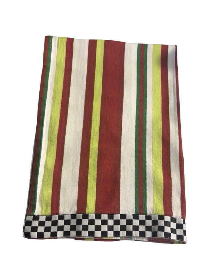 MACKENZIE CHILDS Stripes Cotton Kitchen DISH TOWEL Loop Hanger Christmas