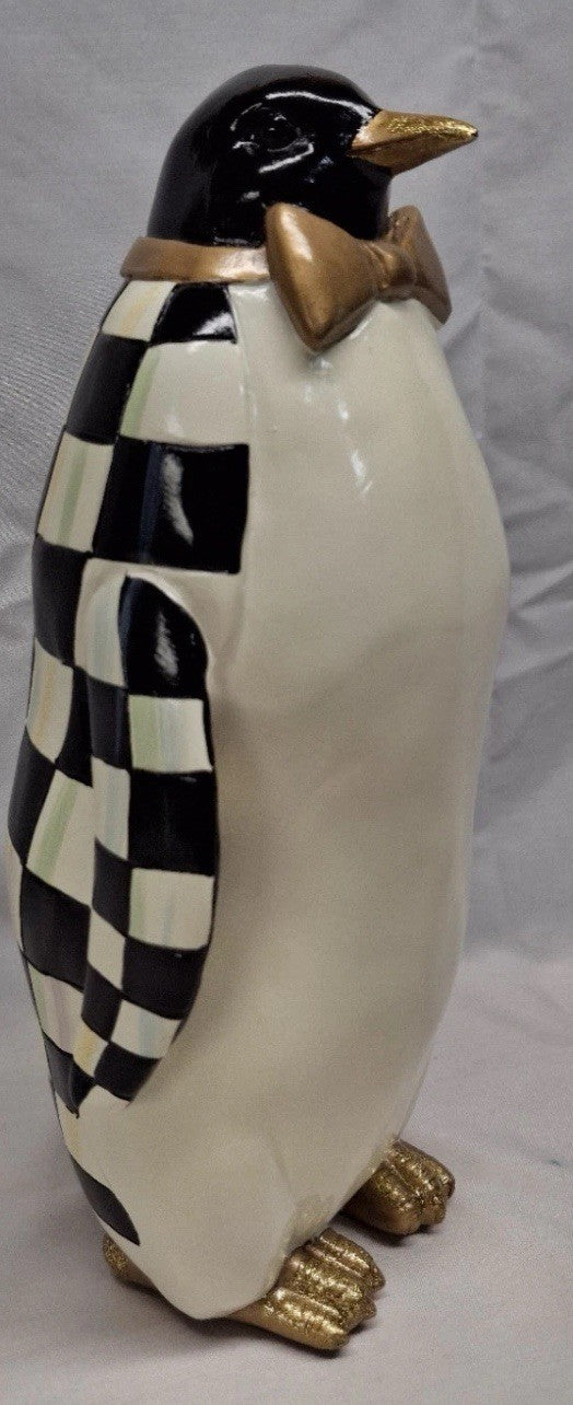 Mackenzie Childs Courtly Check Tabletop Penguin 11" Tall New In Box