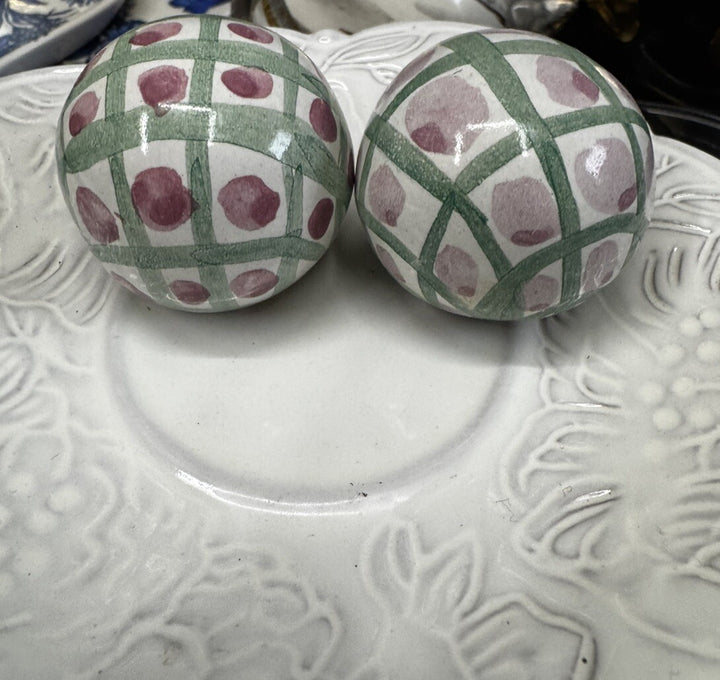 Mackenzie Childs Set Of 2 Hotdog Cart Cabinet Knobs / Pulls Ceramic W Hardware