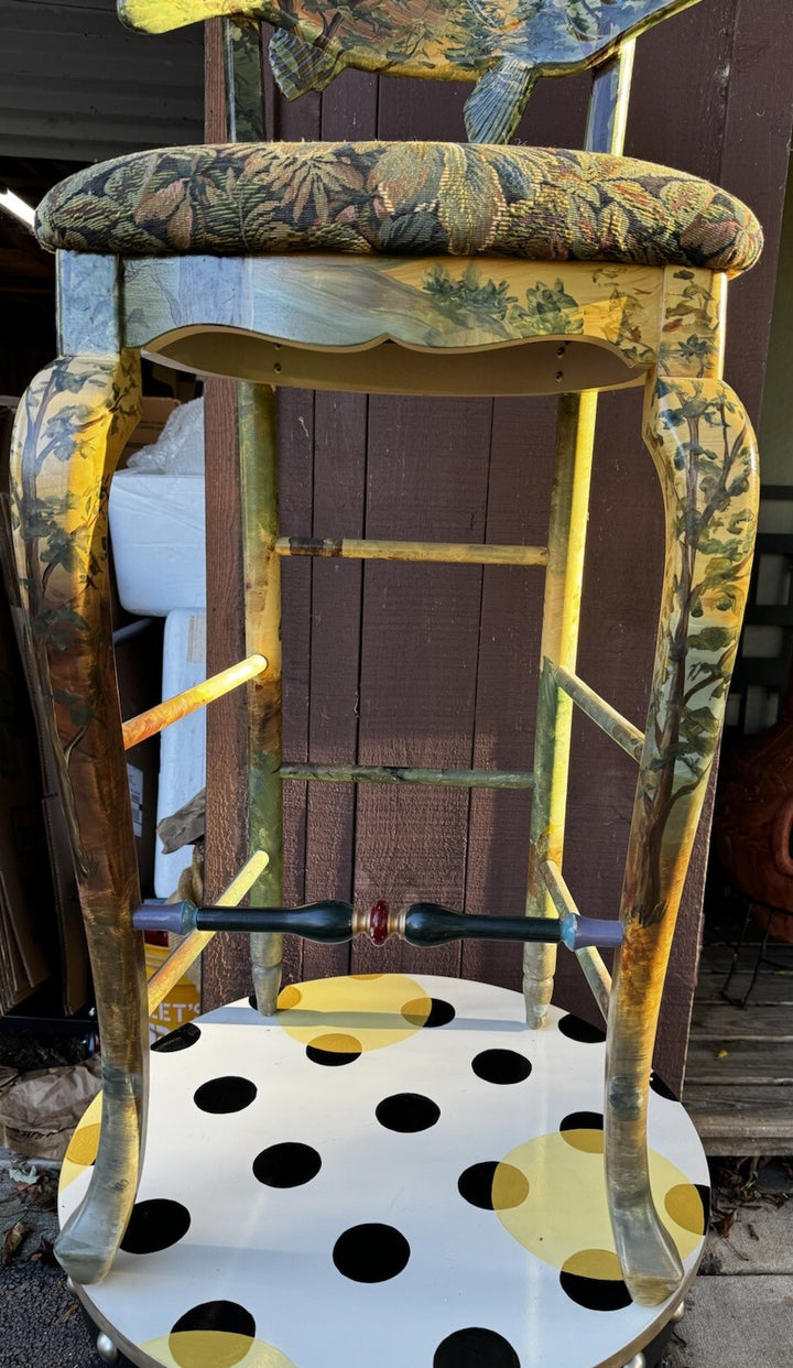 MacKenzie-Childs FOREST Fish   BARSTOOL With Fish BACK  RARE- Hand Painted