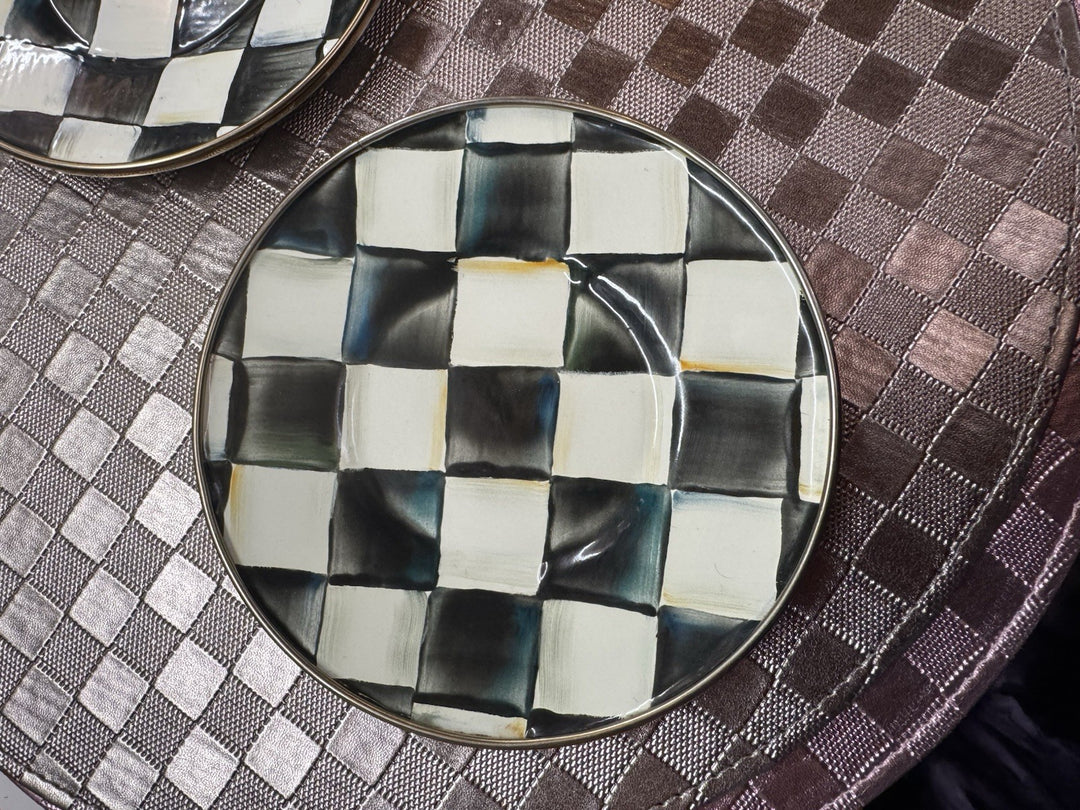 MACKENZIE-CHILDS Enamel Saucer 6” Courtly Check Set Of 2