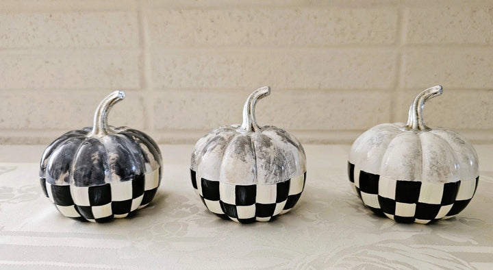 NEW Mackenzie Childs COURTLY CHECK MARBLED MINI PUMPKINS - SET of 3