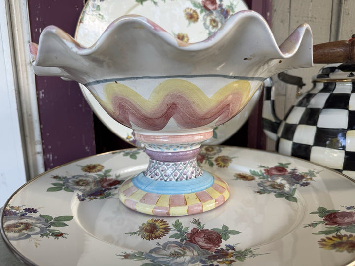Vintage Mackenzie Childs Kukenhoff Compote Fruit Bowl Pedestal 12"- 2001