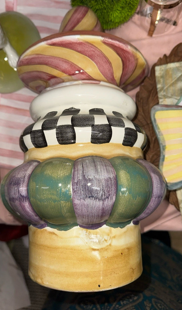 MacKenzie Childs Component Tuffet Ottoman Ceramic Leg With Hole For Lamp
