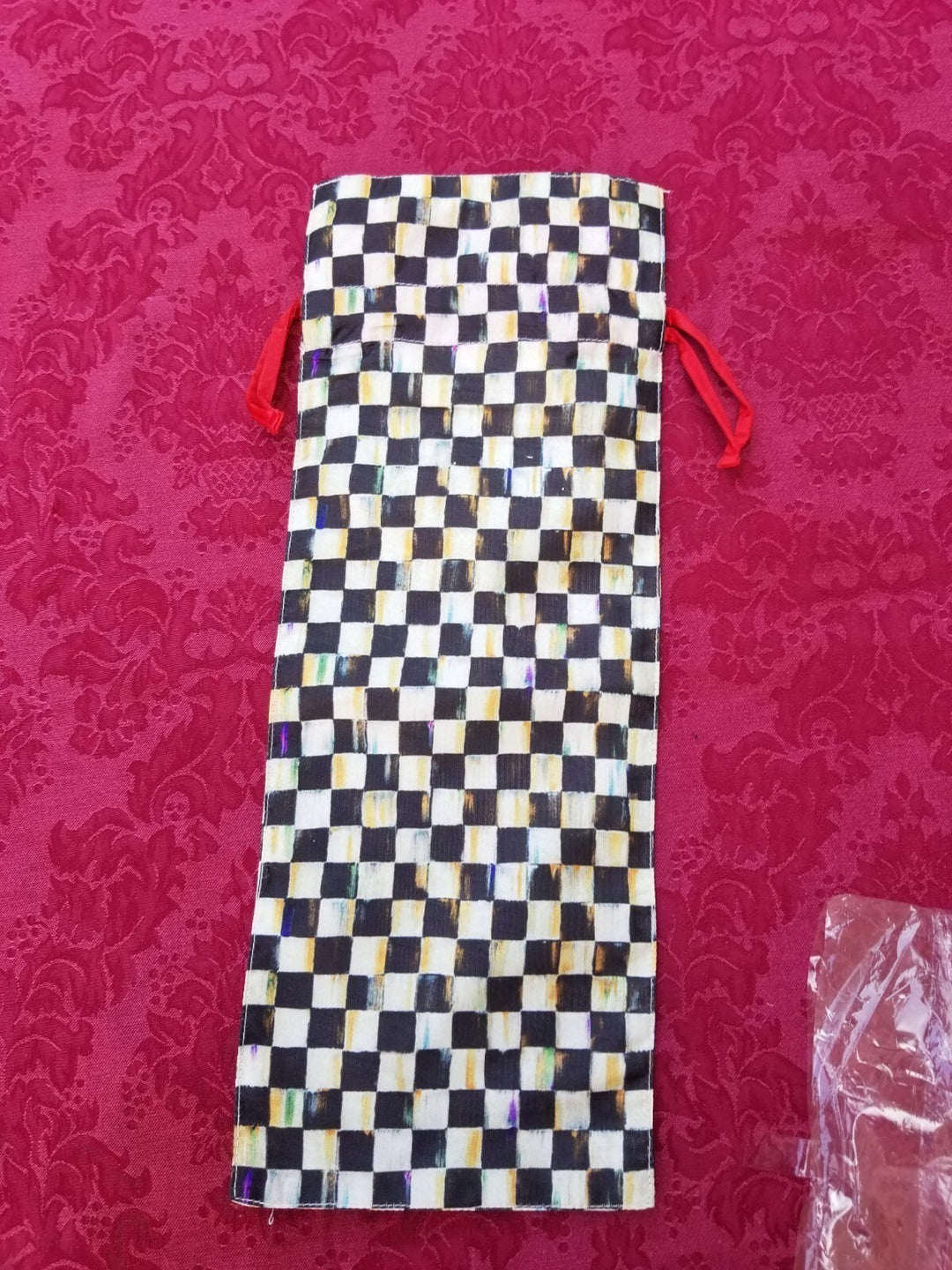 Mackenzie Childs Evergreen COURTLY CHECK WINE BAG  NIP 16.5"x6"